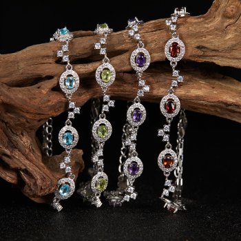 S925 Sterling Silver Natural Garnet Apatite Amethyst and Colorful Gemstone Bracelet